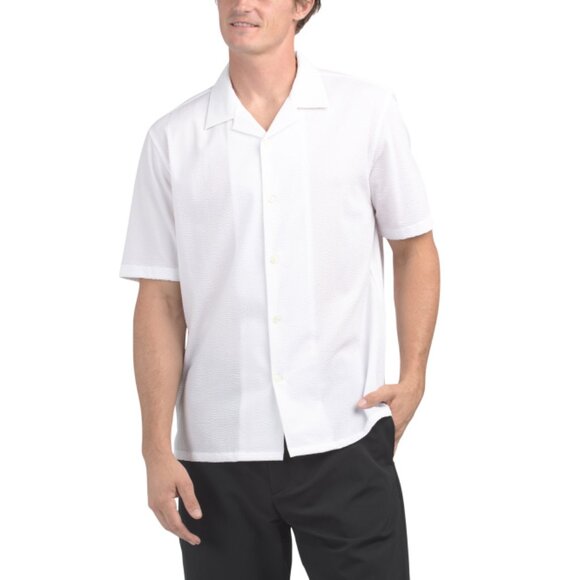 THEORY White Daze Short Sleeve Modern Seersucker Shirt